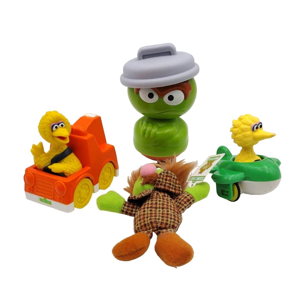 Lot of 4 Sesame Street Toys Sherlock Hemlock Big Bird Truck Plane Oscar Grouch
